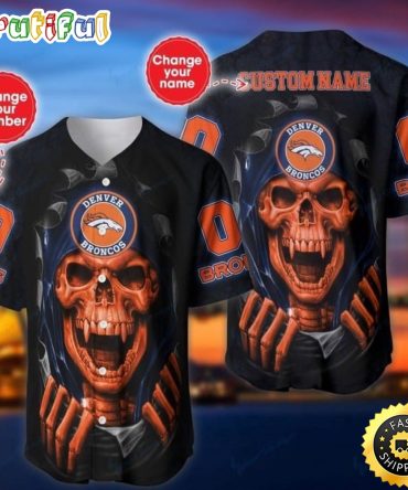 Personalized NFL Denver Broncos Baseball Jersey Vampire Skull