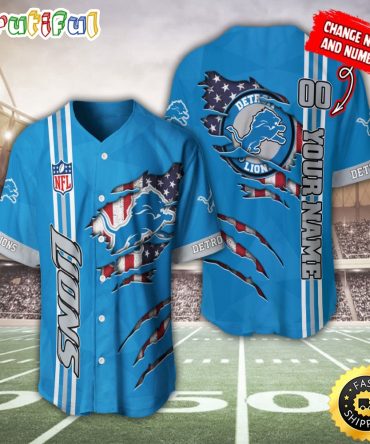 Personalized NFL Detroit Lions Baseball Jersey America Flagy America Flag Athletic Style Jerseys