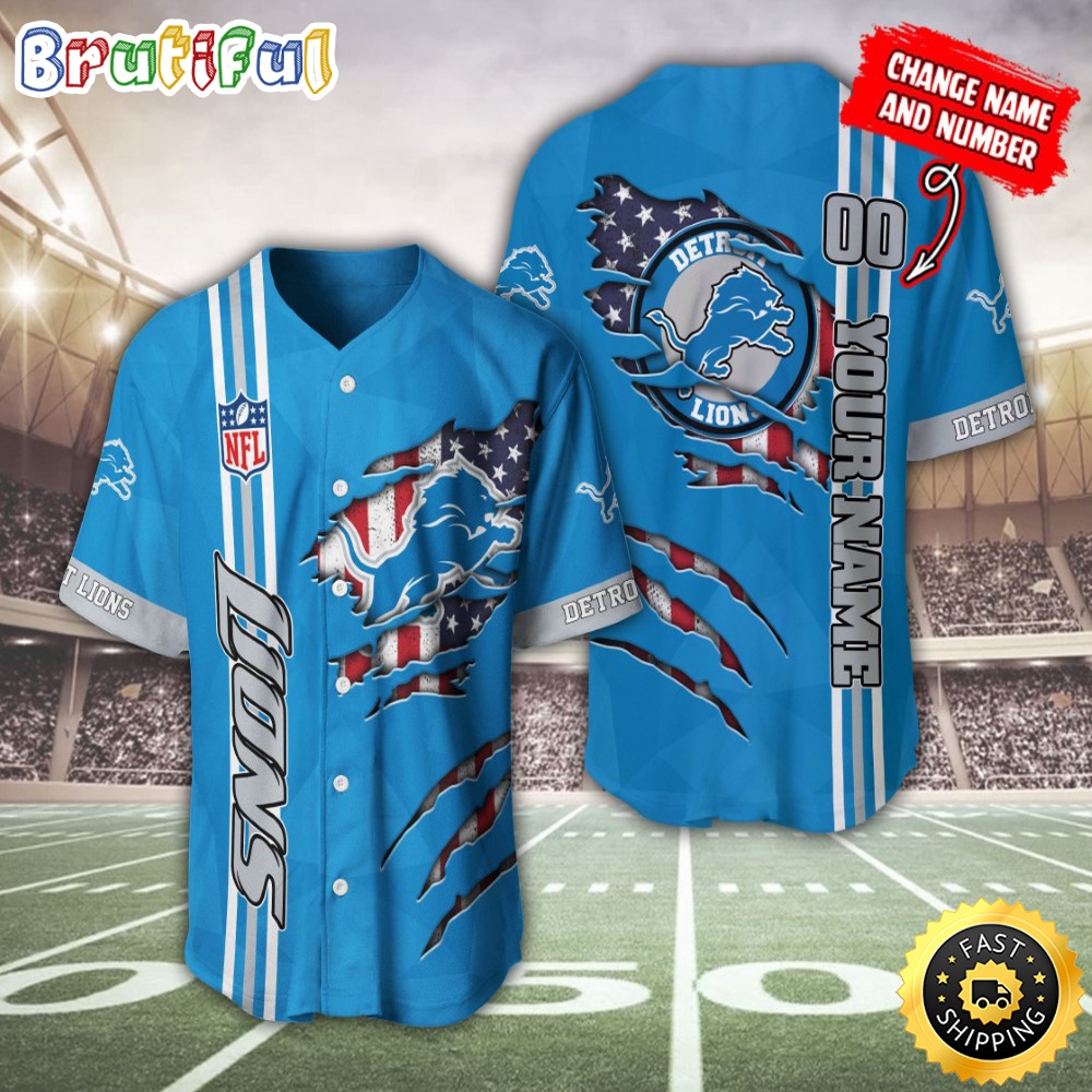 Personalized NFL Detroit Lions Baseball Jersey America Flagy America Flag Athletic Style Jerseys