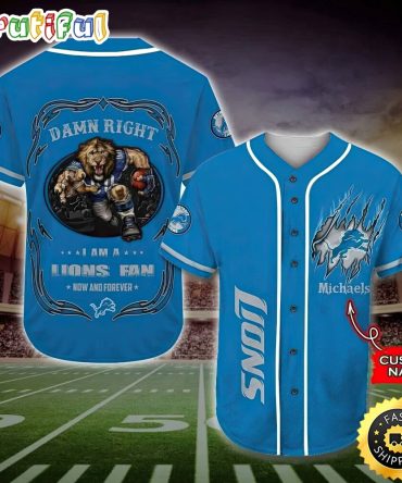 Personalized NFL Detroit Lions Baseball Jersey Fan Name