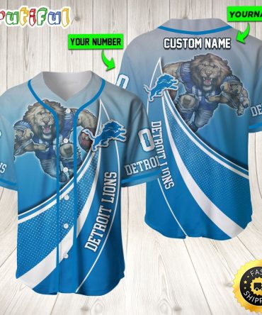 Personalized NFL Detroit Lions Baseball Jersey Mascot Art