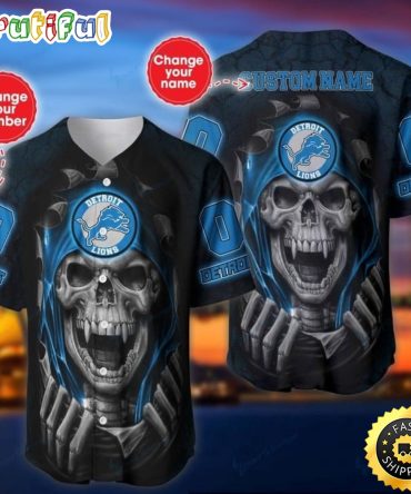 Personalized NFL Detroit Lions Baseball Jersey Vampire Skull