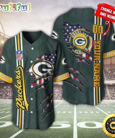 Personalized NFL Green Bay Packers Baseball Jersey America Flagy America Flag Athletic Style Jerseys