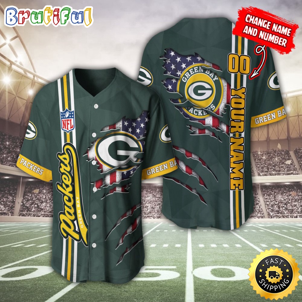 Personalized NFL Green Bay Packers Baseball Jersey America Flagy America Flag Athletic Style Jerseys