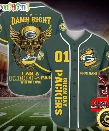 Personalized NFL Green Bay Packers Baseball Jersey Art Skull