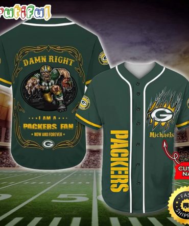 Personalized NFL Green Bay Packers Baseball Jersey Fan Name
