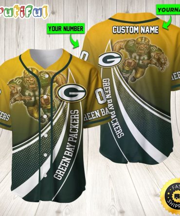 Personalized NFL Green Bay Packers Baseball Jersey Mascot Art
