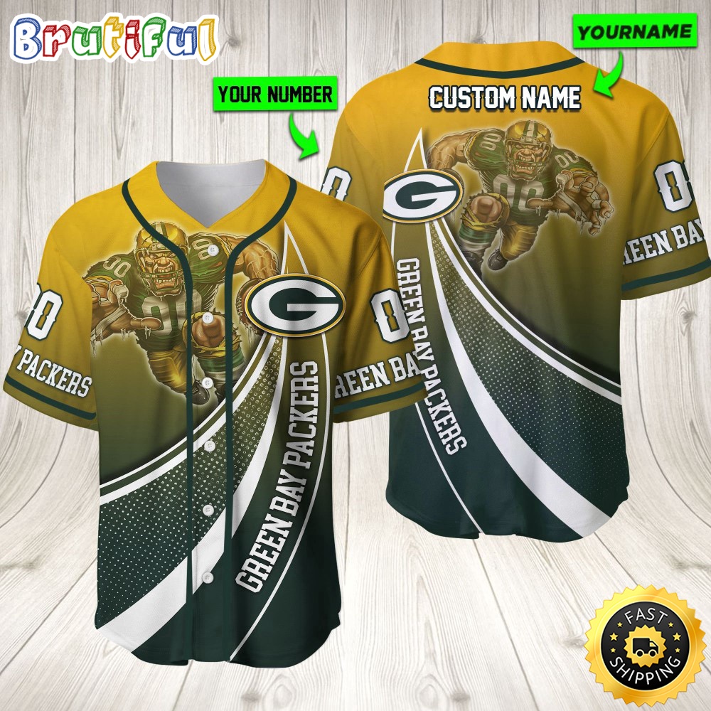 Personalized NFL Green Bay Packers Baseball Jersey Mascot Art