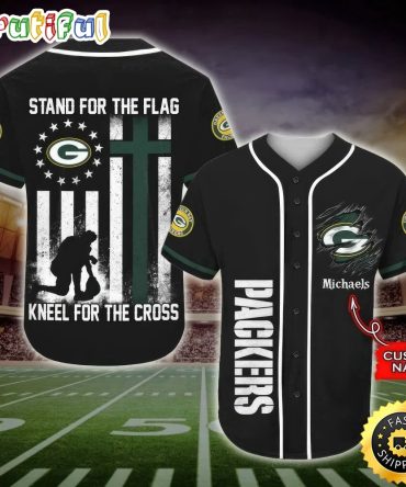 Personalized NFL Green Bay Packers Baseball Jersey Stand For The Flag Kneel For The Cross