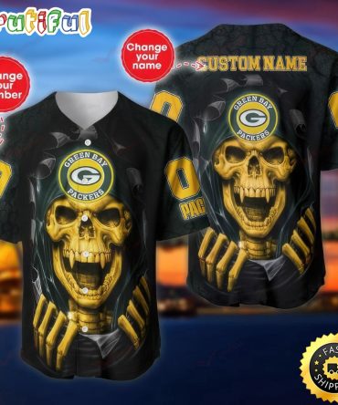 Personalized NFL Green Bay Packers Baseball Jersey Vampire Skull