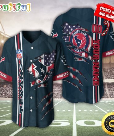 Personalized NFL Houston Texans Baseball Jersey America Flagy America Flag Athletic Style Jerseys
