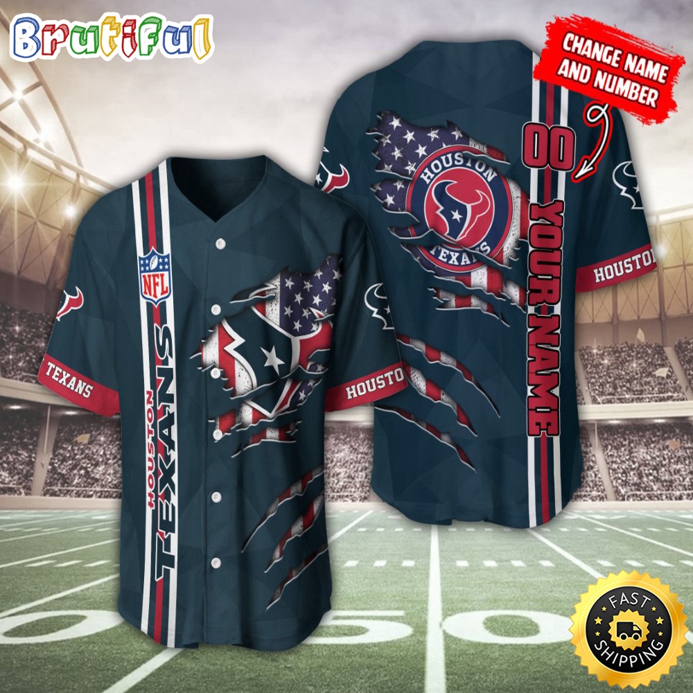 Personalized NFL Houston Texans Baseball Jersey America Flagy America Flag Athletic Style Jerseys
