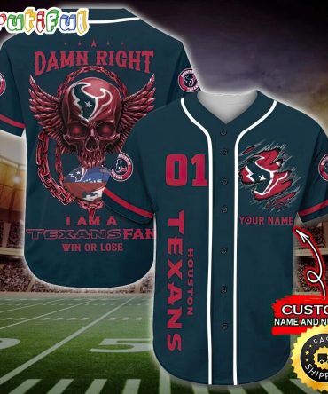 Personalized NFL Houston Texans Baseball Jersey Art Skull