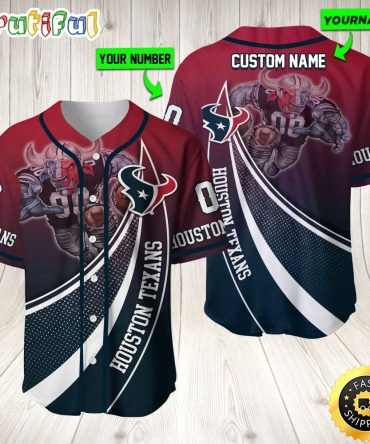 Personalized NFL Houston Texans Baseball Jersey Mascot Art