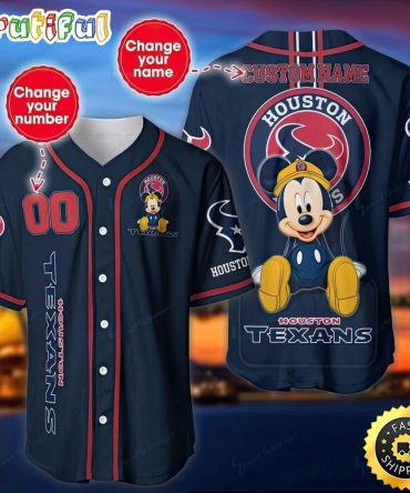 Personalized NFL Houston Texans Baseball Jersey Mickey Mouse