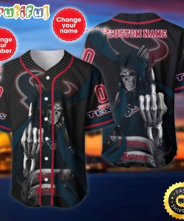 Personalized NFL Houston Texans Baseball Jersey Shirt The Reaper Art Skull