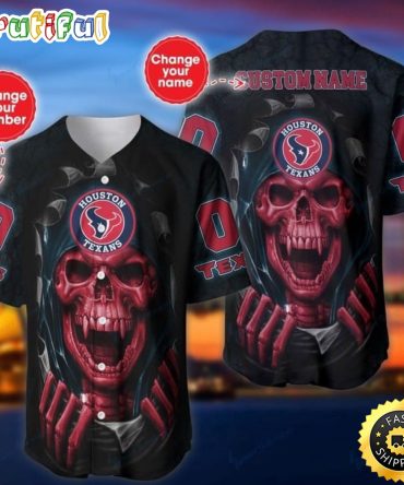 Personalized NFL Houston Texans Baseball Jersey Vampire Skull