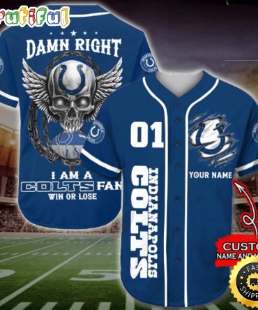 Personalized NFL Indianapolis Colts Baseball Jersey Art Skull