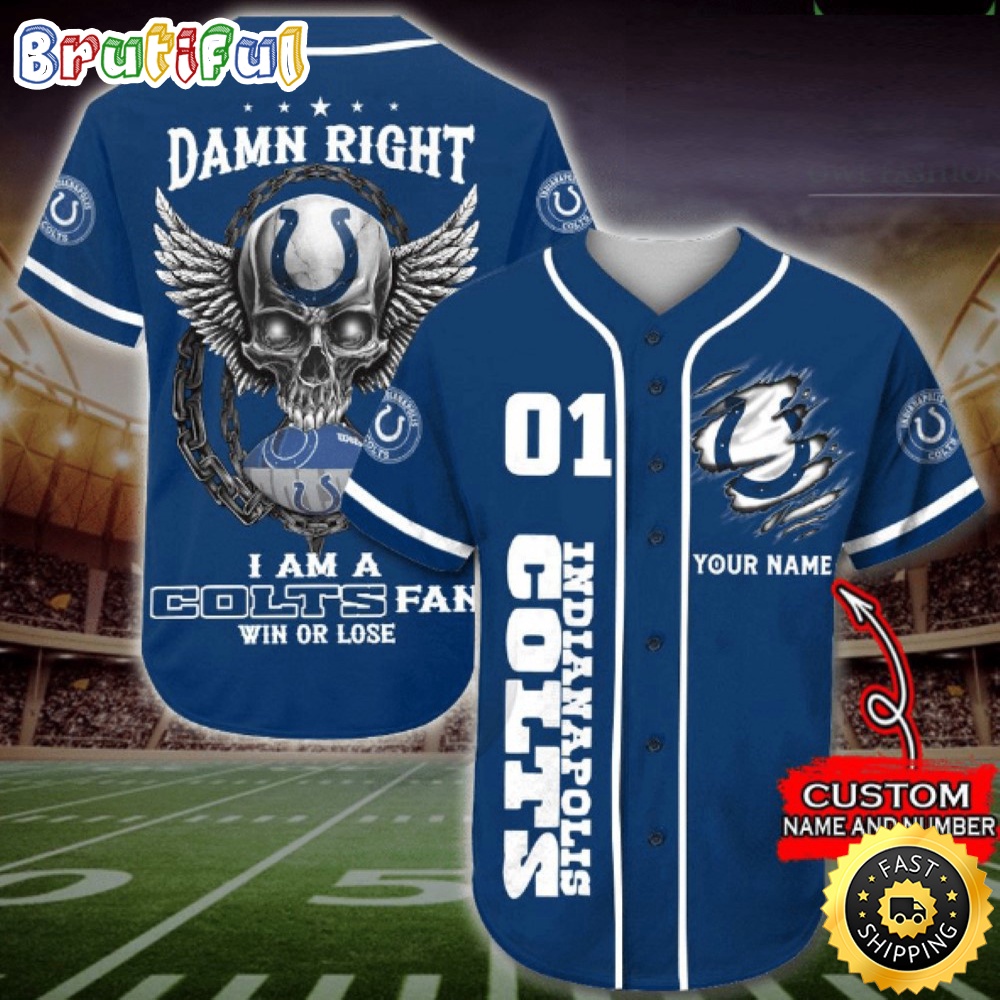 Personalized NFL Indianapolis Colts Baseball Jersey Art Skull