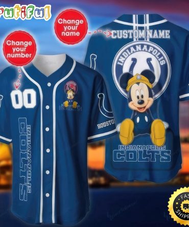 Personalized NFL Indianapolis Colts Baseball Jersey Mickey Mouse
