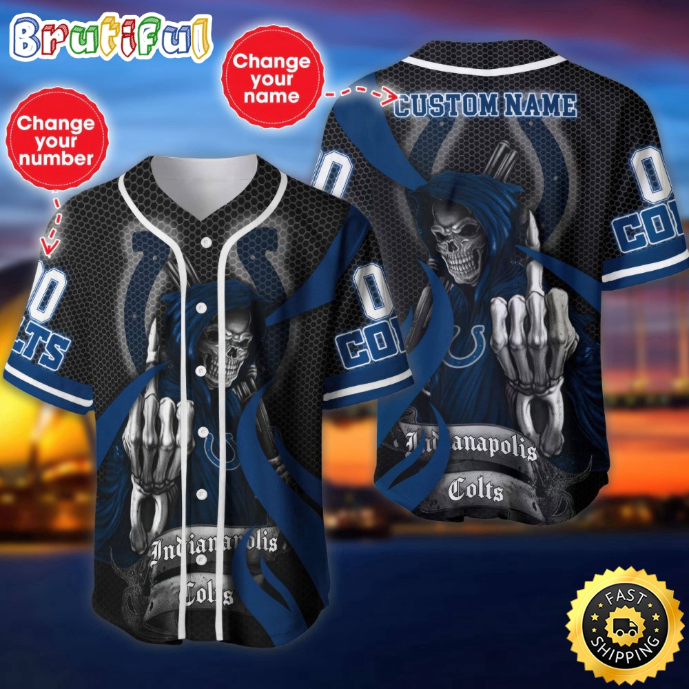 Personalized NFL Indianapolis Colts Baseball Jersey Shirt The Reaper Art Skull