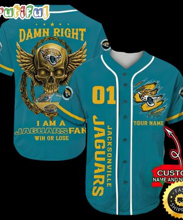 Personalized NFL Jacksonville Jaguars Baseball Jersey Art Skull