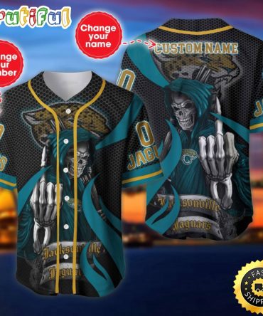 Personalized NFL Jacksonville Jaguars Baseball Jersey Shirt The Reaper Art Skull