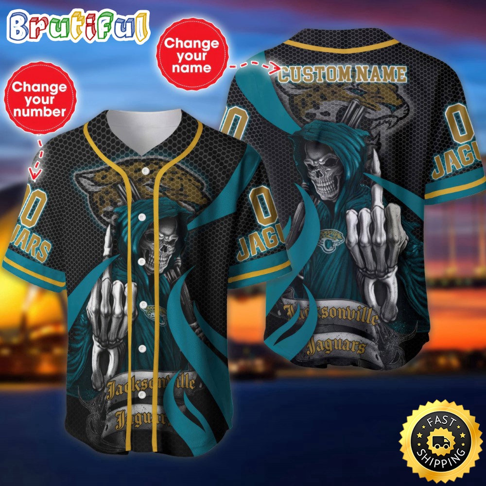 Personalized NFL Jacksonville Jaguars Baseball Jersey Shirt The Reaper Art Skull