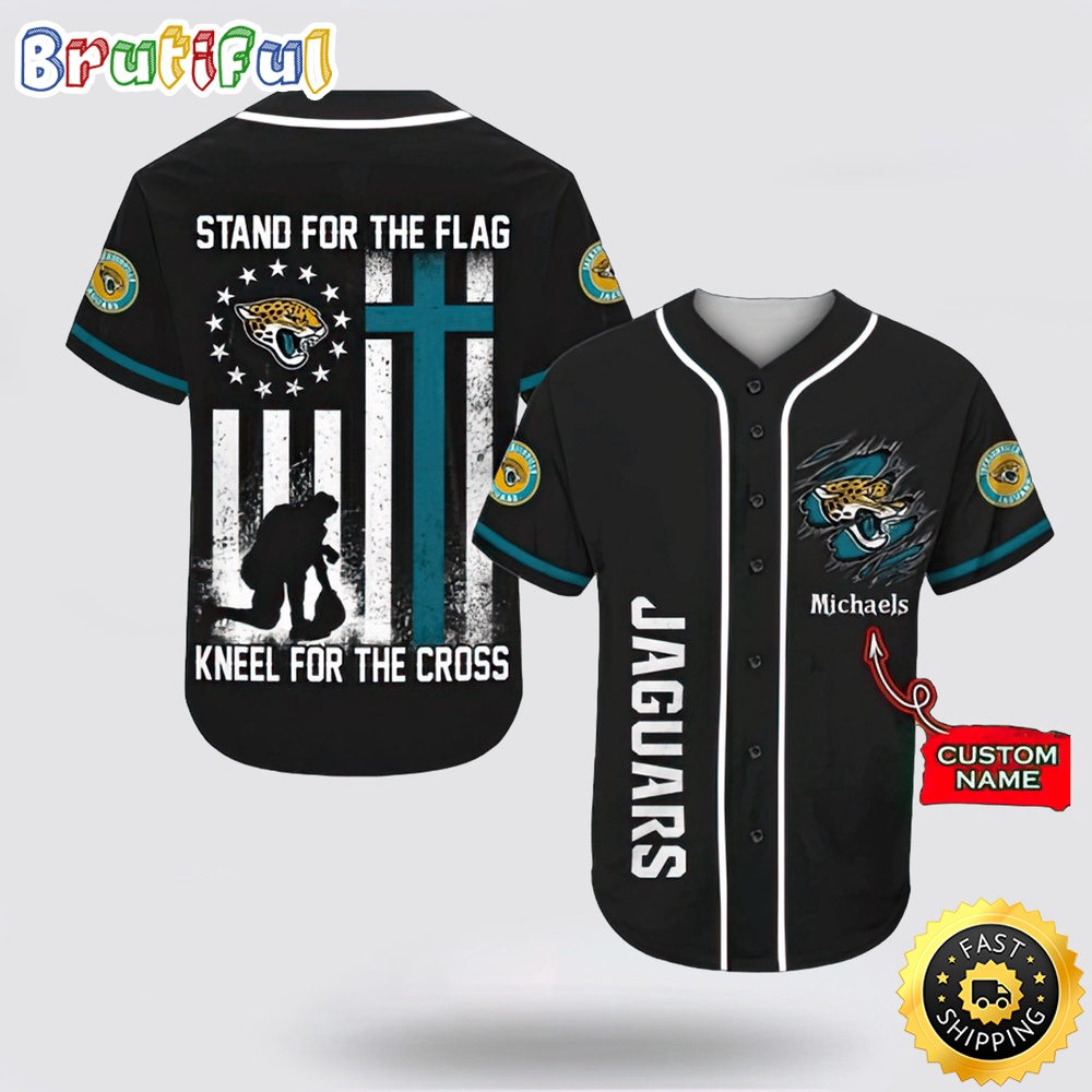 Personalized NFL Jacksonville Jaguars Baseball Jersey Stand For The Flag Kneel For The Cross