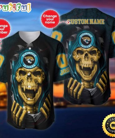 Personalized NFL Jacksonville Jaguars Baseball Jersey Vampire Skull