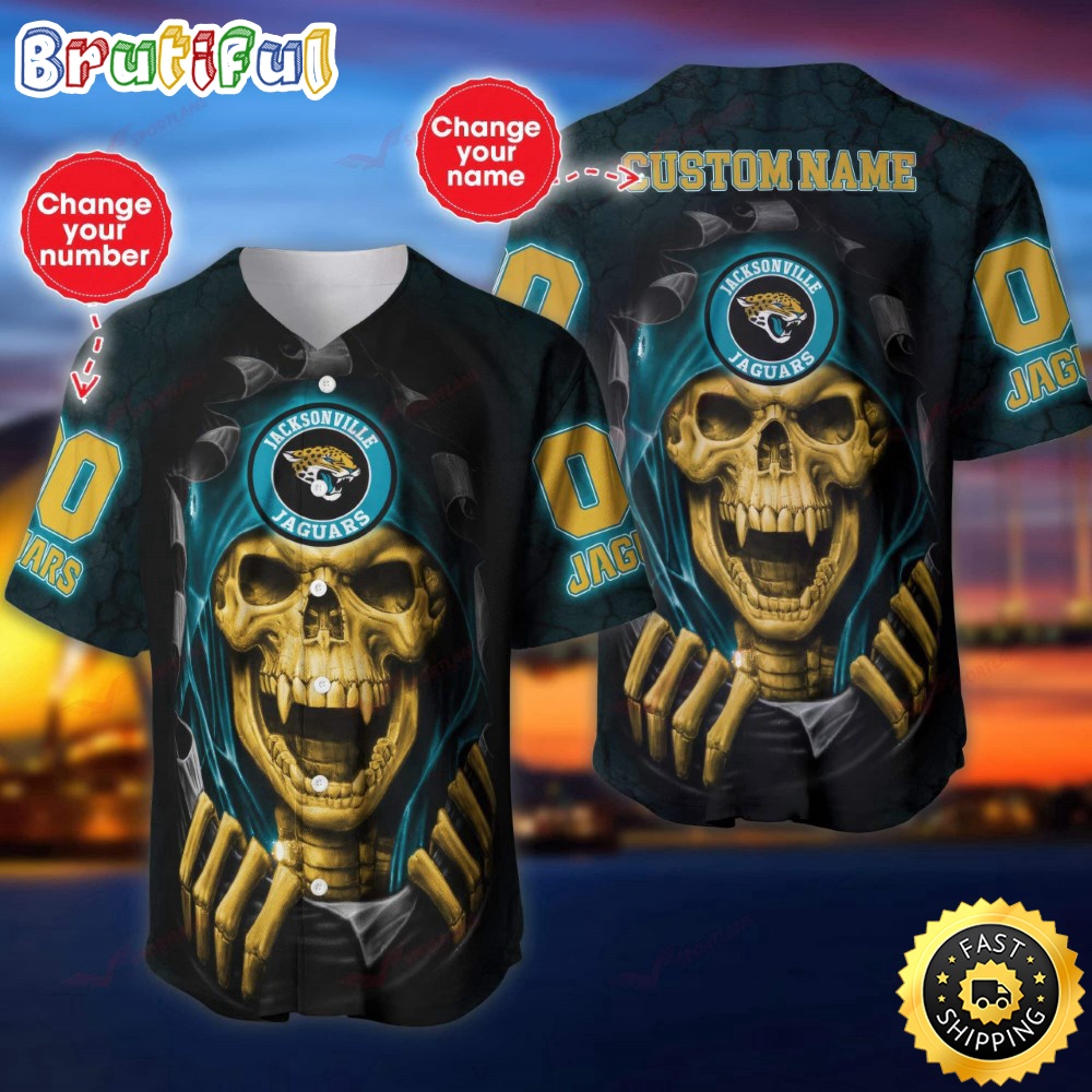 Personalized NFL Jacksonville Jaguars Baseball Jersey Vampire Skull
