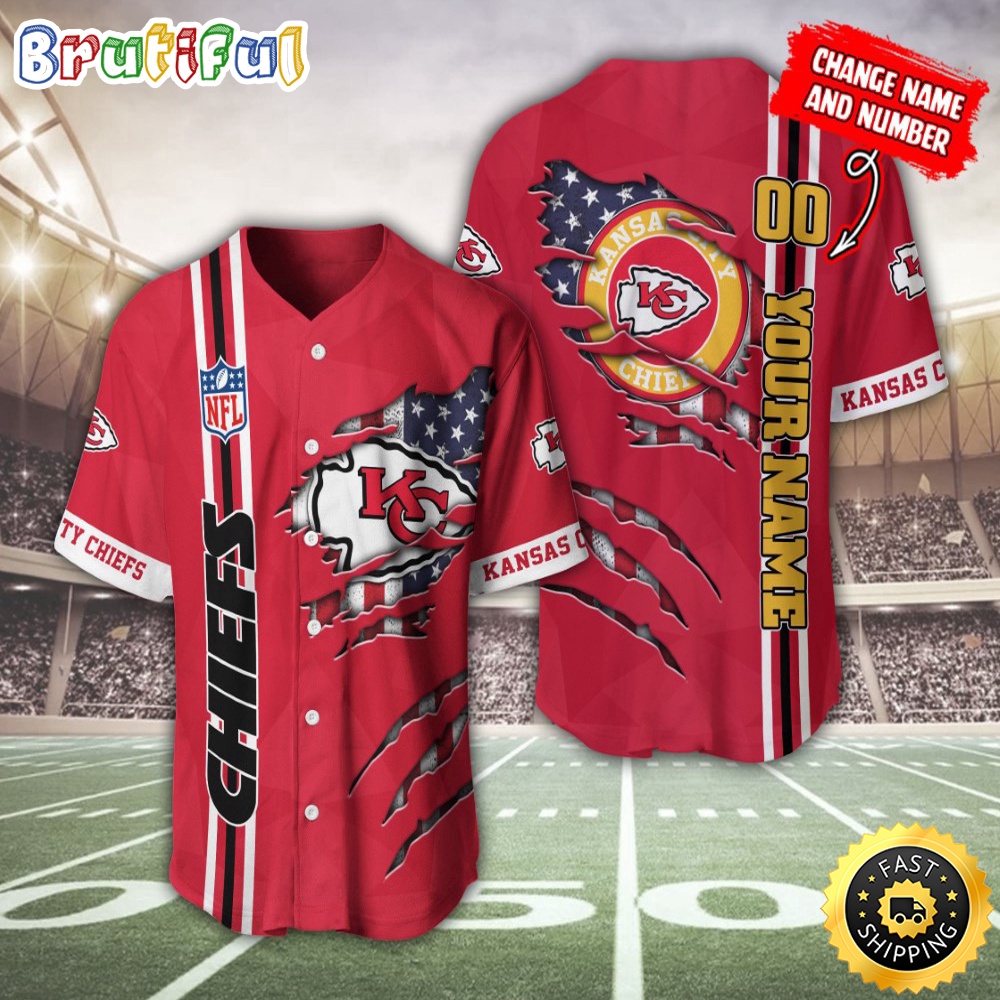 Personalized NFL Kansas City Chiefs Baseball Jersey America Flagy America Flag Athletic Style Jerseys