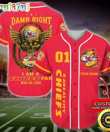 Personalized NFL Kansas City Chiefs Baseball Jersey Art Skull