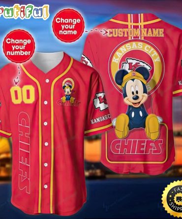 Personalized NFL Kansas City Chiefs Baseball Jersey Mickey Mouse