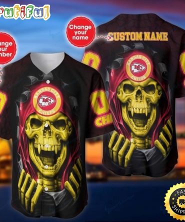 Personalized NFL Kansas City Chiefs Baseball Jersey Vampire Skull