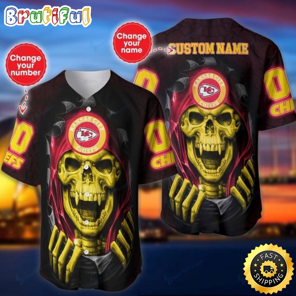 Personalized NFL Kansas City Chiefs Baseball Jersey Vampire Skull