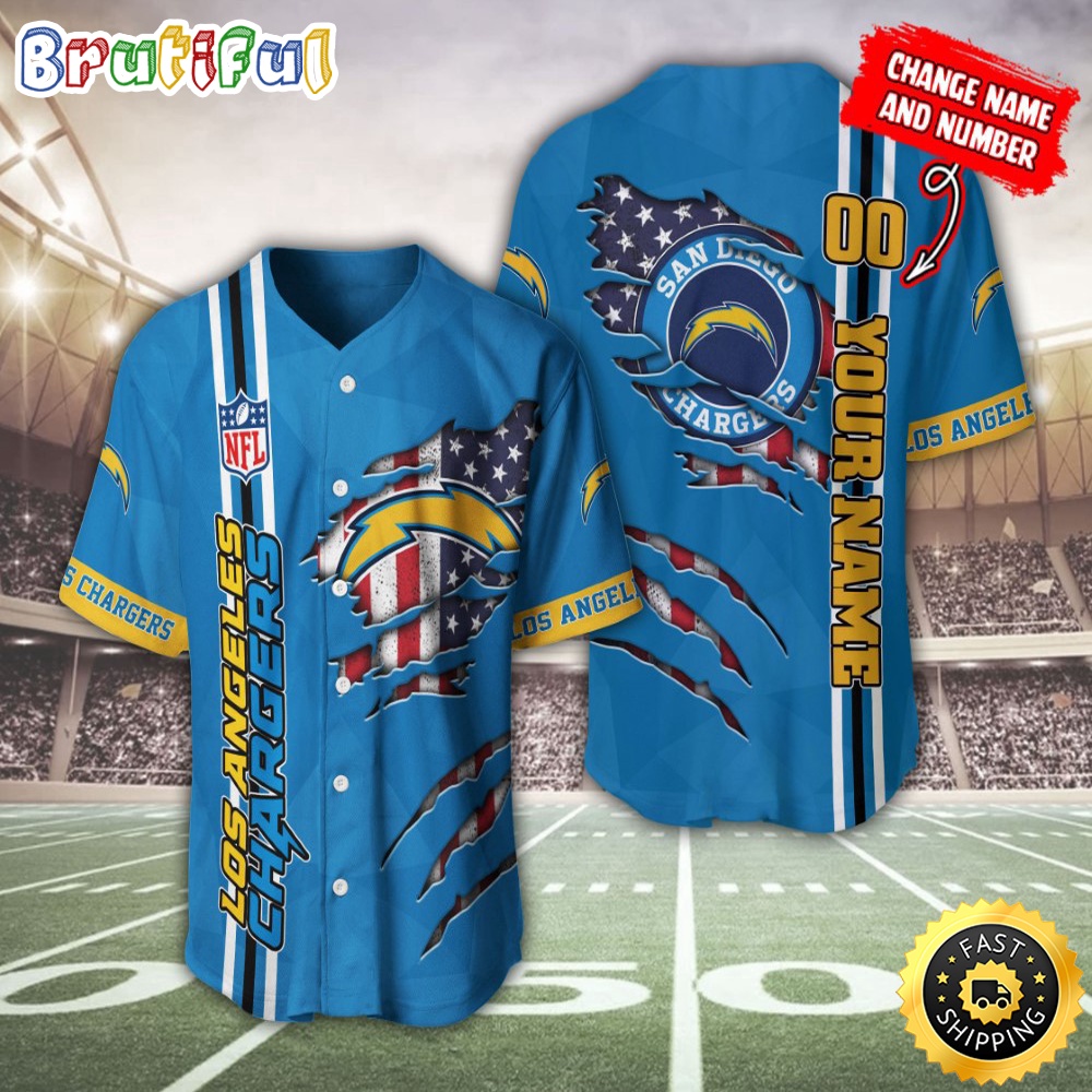 Personalized NFL Los Angeles Chargers Baseball Jersey America Flag Athletic Style Jerseys