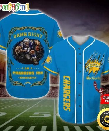 Personalized NFL Los Angeles Chargers Baseball Jersey Fan Name