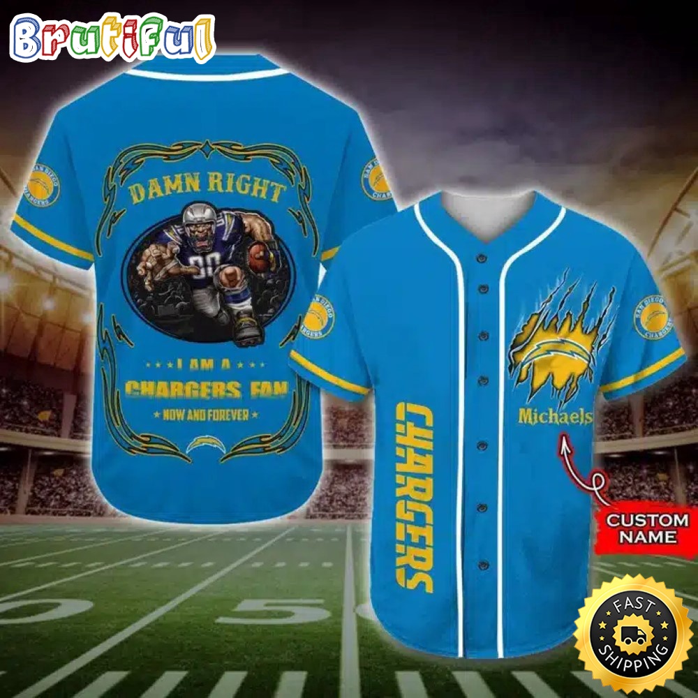 Personalized NFL Los Angeles Chargers Baseball Jersey Fan Name