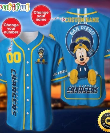 Personalized NFL Los Angeles Chargers Baseball Jersey Mickey Mouse