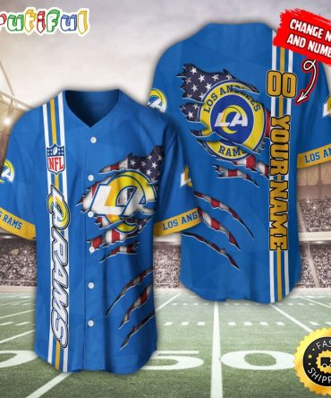Personalized NFL Los Angeles Rams Baseball Jersey America Flagy America Flag Athletic Style Jerseys