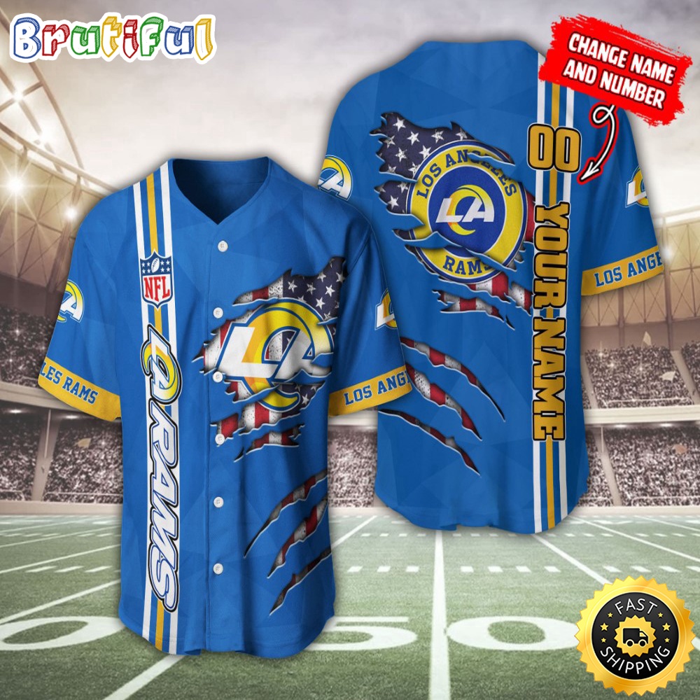 Personalized NFL Los Angeles Rams Baseball Jersey America Flagy America Flag Athletic Style Jerseys