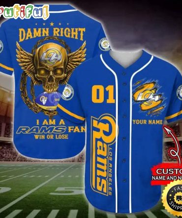 Personalized NFL Los Angeles Rams Baseball Jersey Art Skull
