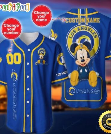Personalized NFL Los Angeles Rams Baseball Jersey Mickey Mouse