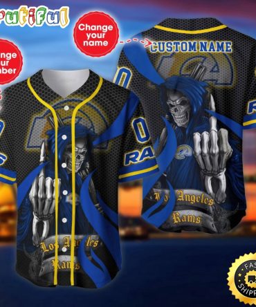 Personalized NFL Los Angeles Rams Baseball Jersey Shirt The Reaper Art Skull