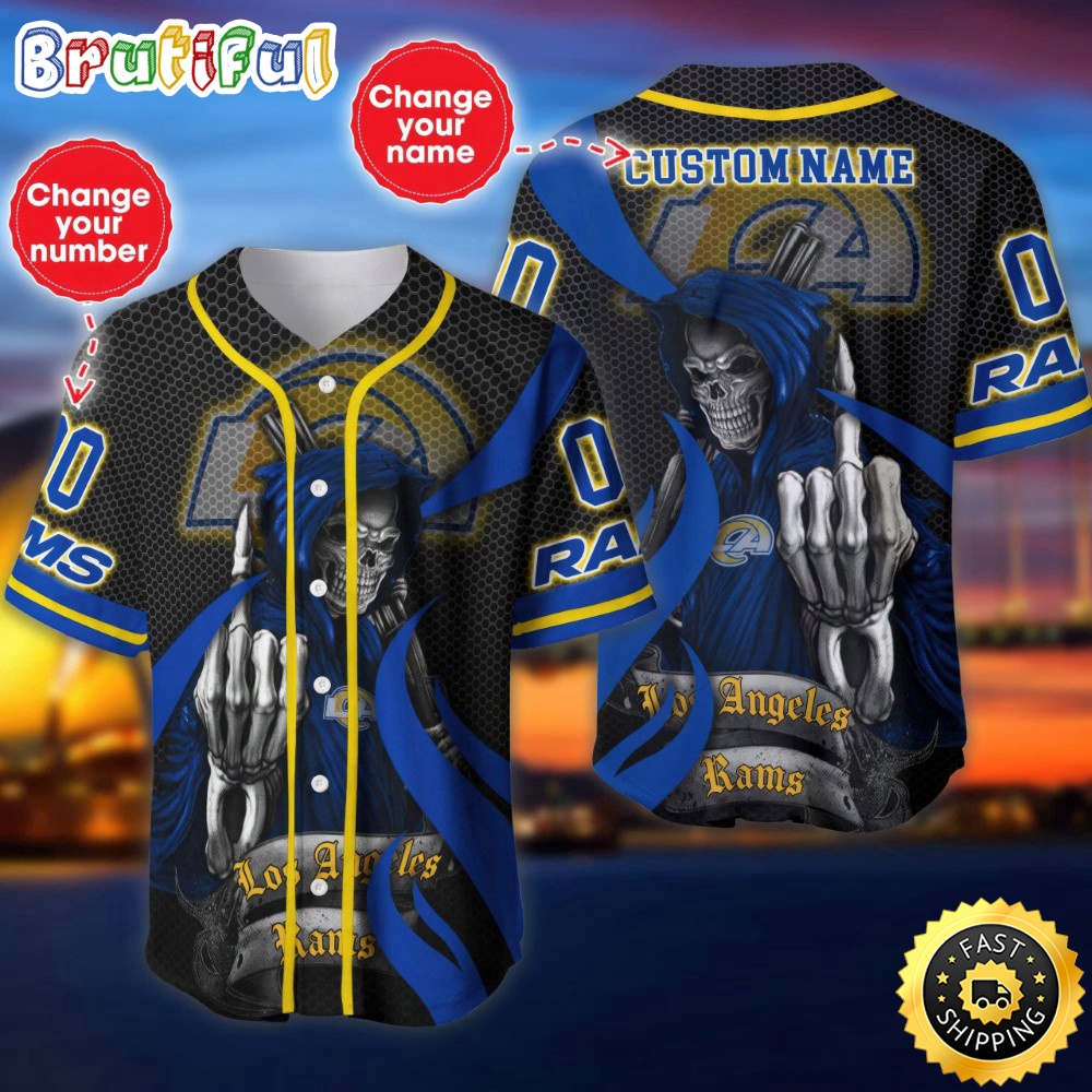 Personalized NFL Los Angeles Rams Baseball Jersey Shirt The Reaper Art Skull