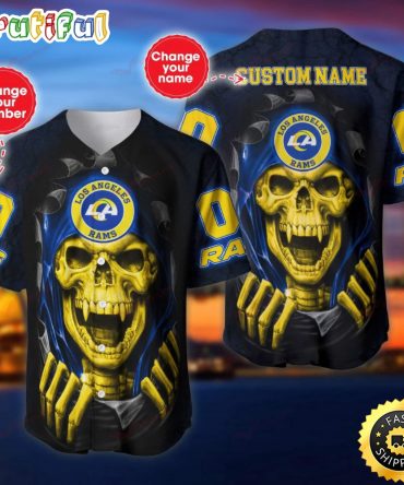 Personalized NFL Los Angeles Rams Baseball Jersey Vampire Skull