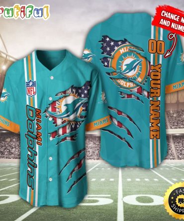Personalized NFL Miami Dolphins Baseball Jersey America Flagy America Flag Athletic Style Jerseys