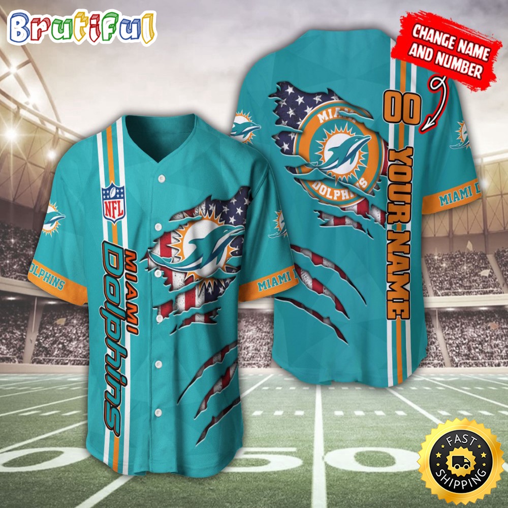 Personalized NFL Miami Dolphins Baseball Jersey America Flagy America Flag Athletic Style Jerseys