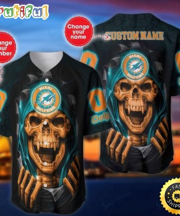 Personalized NFL Miami Dolphins Baseball Jersey Vampire Skull